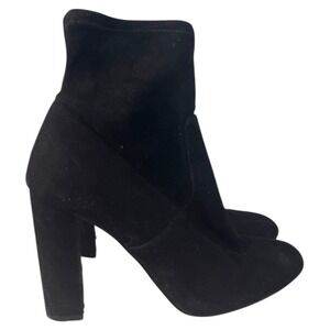 Black Suede Sock Ankle‎ Boots Block Heel Zipper Women's Size 9.5